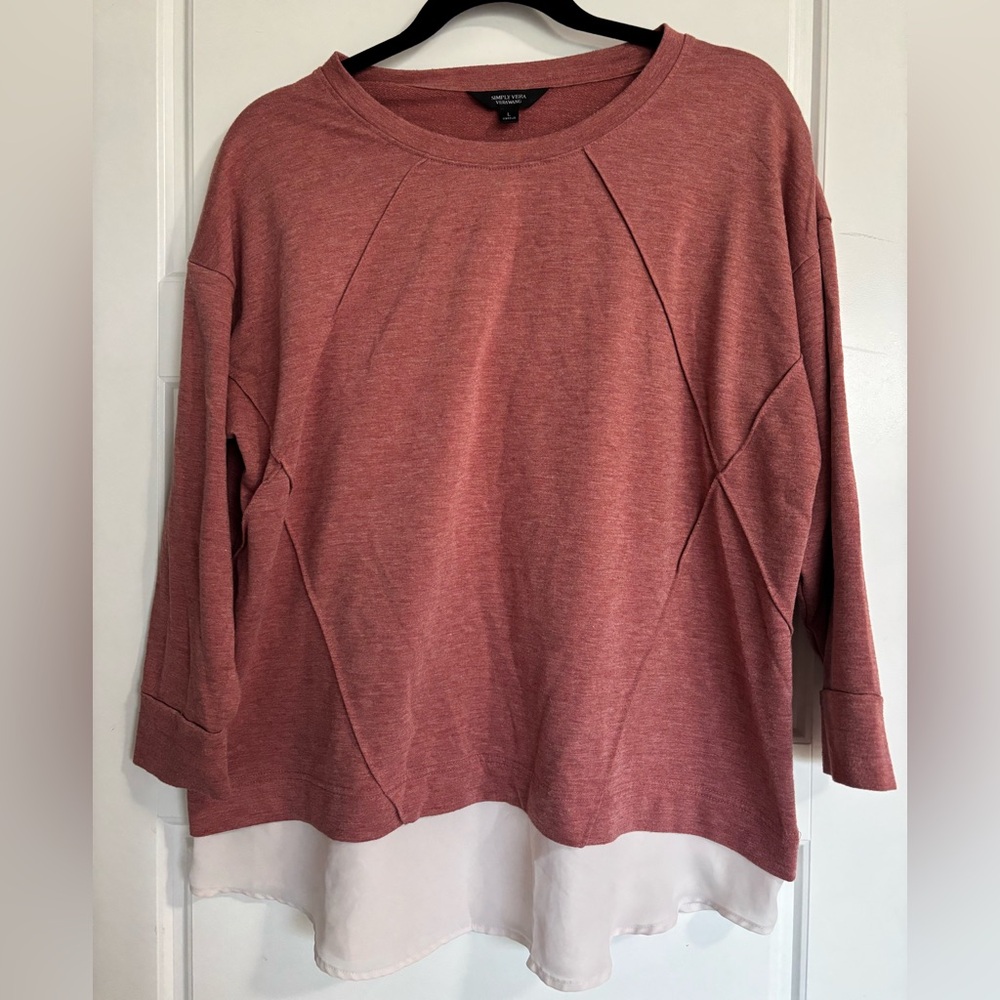 Simply Vera Vera Wang Dusty Pink Sweatshirt with White Layered Hem